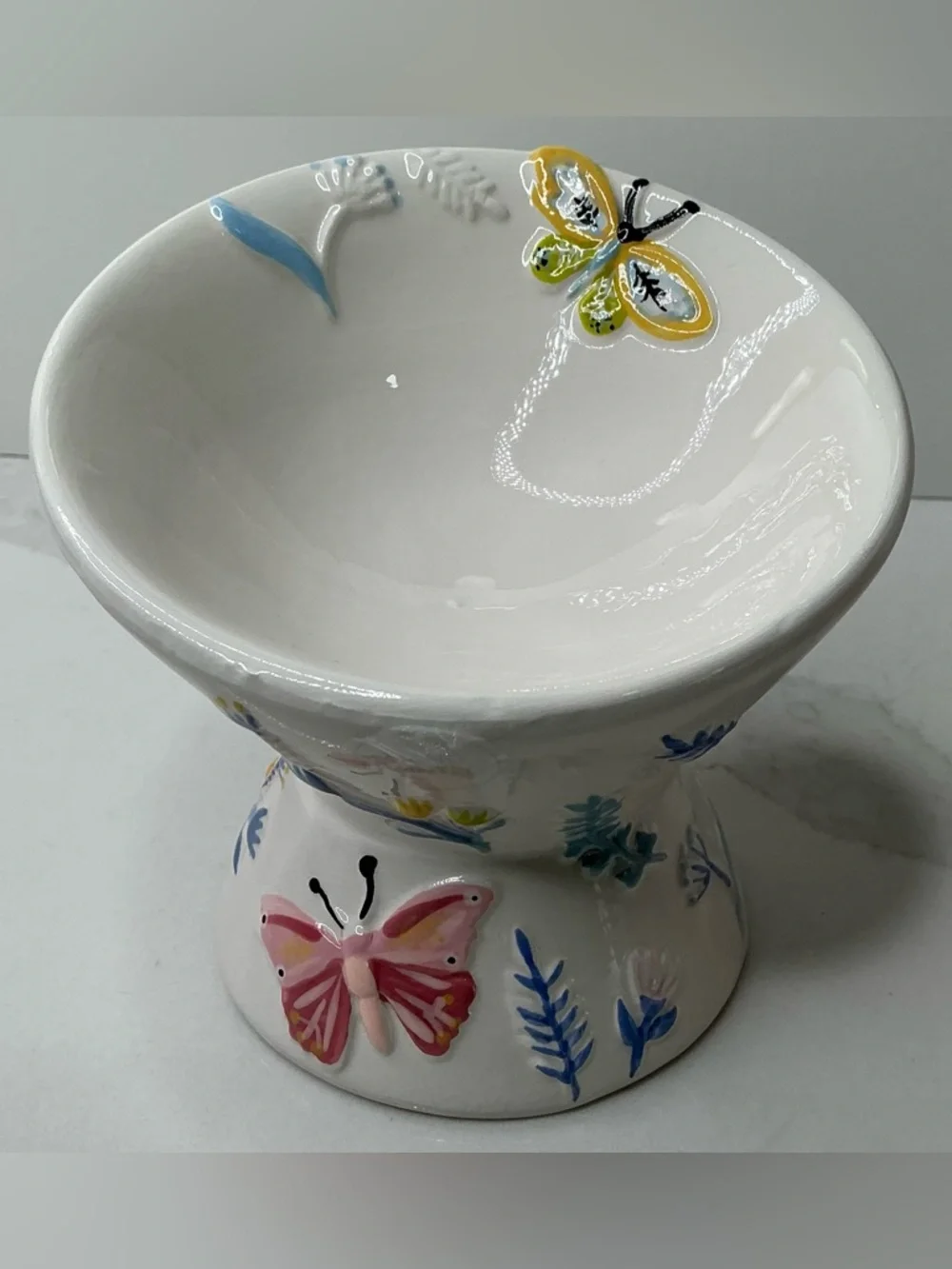 Mellow & Mod Pet Bowl Elevated and Tilted Small Ceramic FLORAL Dish New